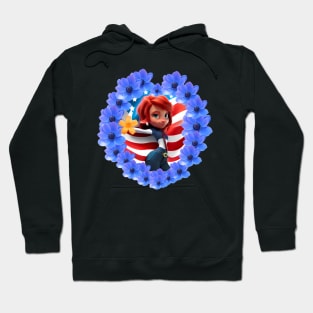 Flag of the United States flies high along with beautiful heart-shaped flowers. Hoodie